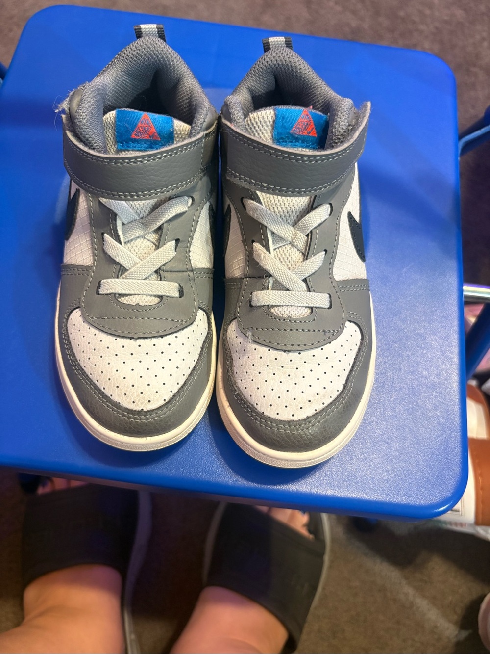 Nike kids Gray and White High-Top Sneakers with Hook-and-Loop Strap